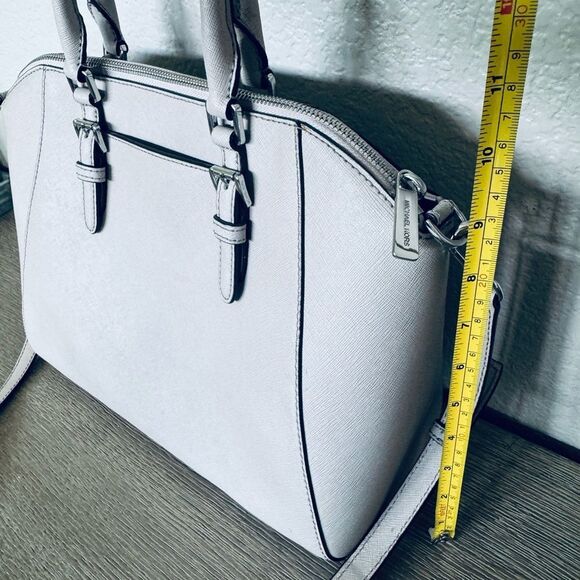 Michael Kors Gray Silver Large Crossbody Satchel Shoulder Bag Purse - Picture 5 of 8